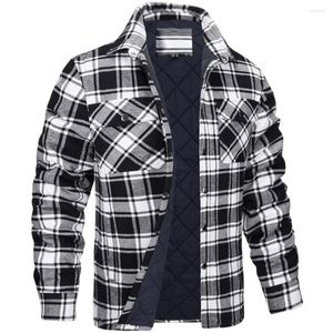 Jackets masculinos de inverno algodão masculino de manga comprida Casa de camisa de flanela ladeada Multi-Pockets Outwear casacos de caminhada Tops