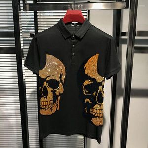 Polo da uomo taglia asiatica M-5XL Camicia con risvolto a maniche corte con strass sfumato Polo extra large con teschio double-face Lndustry