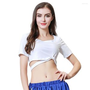 Scene Wear Women Sexig Belly Dance Crop Top kostym Klass Öva kläder Casual Short-Sleeved T-shirt Yoga Lesson