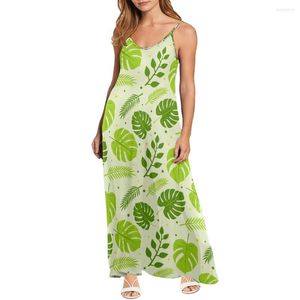 Casual Dresses Arrival Women Plus Size Summer Sexy Suspender Long Polynesian Leaf Printing Elegant Flowers Pattern