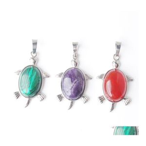 Anhänger-Halsketten Anhänger-Halsketten Natürlicher Tigerauge-Achatstein Winzige Schildkröten-Anhänger Reiki-Glückstier-Meer-Charm-Schmuck für Wo Ot6Bs