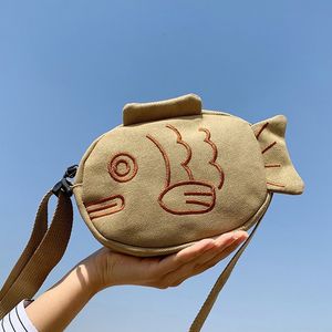 Wieczór S Cute Canvas Messenger haft haft ryby torebka listonoszka przenośne zamykanie małych torebek torebki mini crossbody Bag 221205