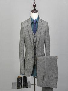 Erkek Suits Erkekler Vintage Suit 2 Button 3 Piezas Para Hombre Esmoquin de Novio Negocios Traje Tweed Boda