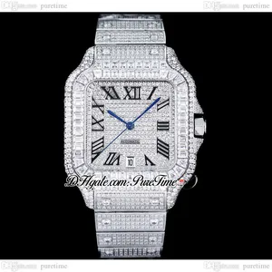 ZYF M8215 Paved Diamonds Automatik-Herrenuhr XL 40 mm Miyota Fully Iced Out Rechteckiges Diamantgehäuse und Armband Schwarz Roman Dail Super Edition Puretime E5