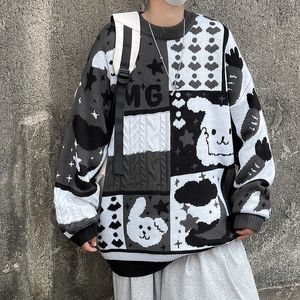 Erkek kazakları zazomde sonbahar karikatür örgü süveter erkek kış gevşek moda gündelik pullover hip hop patchwork çifti 221206