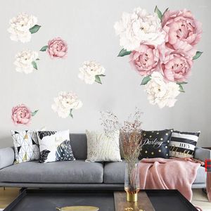 Wall Stickers Peony Flowers Sticker Waterproof Pvc Rose Decals Removable Floral Decor For Living Room Bedroom