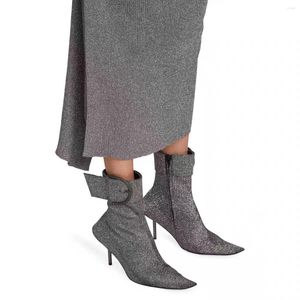 High Catwalk Shoes Pointed Buckle Heels Boots 849 Fashion Design Plus Size Clothes Wear Metal Kortrör Märke 562 48