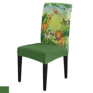 Chair Covers Tropical Jungle Cartoon Animal Lion Cover Dining Spandex Stretch Seat Home Office Decoration Desk Case Set