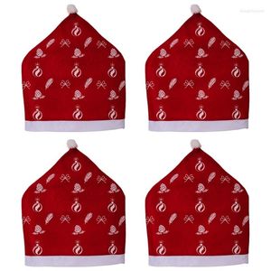 Chair Covers 594C 4Pcs Christmas Dining Slipcovers Santa Red Hat With White Printed For Banquet Holiday Festive