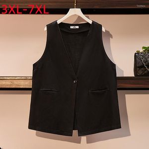 Outerwear 2022 Summer Plus Size Women Clothing Large Sleeveless Jacket Black Pocket Thin Vest Coat 3XL 4XL 5XL 6XL 7XL