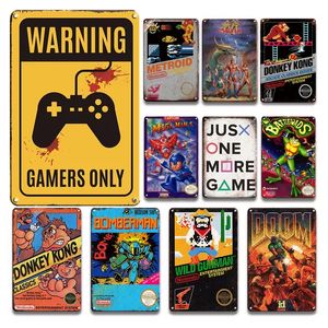 Gamers Only Warning Metallgemälde Vintage Baby Gamer Zimmer Dekor Teller Retro Altes Spiel Poster Wohnzimmer Metall Mode Gemälde 20cmx30cm Woo