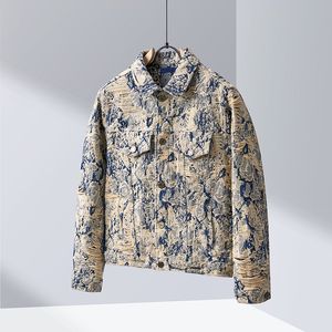 22ss Designers Denim Jackets Men Women DESTROYED tie dye Jacquard flowers paris Lapel Neck Streetwear blue