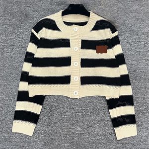 Striped Women Knit Coats Vintage Long Sleeve knits Tops Spring Autumn Letters Design Jackets