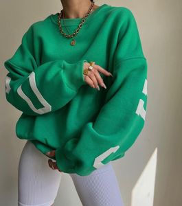 Women's Polos Women green Hoodies Girl Sweatshirts Casual Letters Print Sweatshirt Women Fashion Long Sleeve Loose Y2k Streetwear Autumn Winter Lady Pullovers