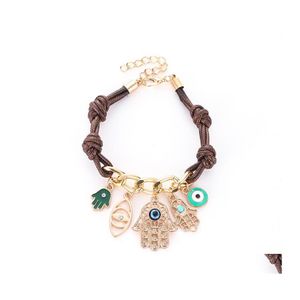 Bracelets de charme Moda Fatimas Hamsa Bracelet Eye Eye For Women Leather Pendant Knit Link Arm Fatima 2892431 133 W2 Drop Deli Dhgeh