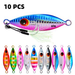 Yemler 10 PCSSET Metal Sert Jig Lure Yapay Yem Kıyı Yavaş Jigging Süper Bas Balıkçılık Takımı 10G 20G 30G 40G 60G Besleme Toptan 221206