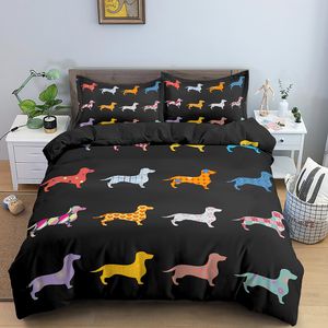 Sängkläder uppsättningar Dachshund Dog Set Cute Colorful Puppy Däcke Cover Cartoon Polyester Quilt Pet Home Textiles King Queen 2/3PCS 221205