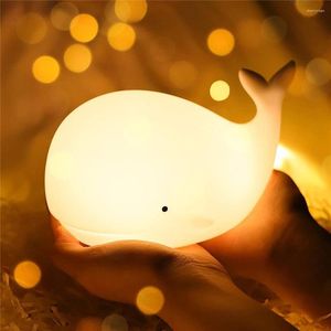 Night Lights LED Light Whale Lamp 7 Color USB Rechargeable Silicone Desk Decor Children Bedroom Room For Kids Baby Gift