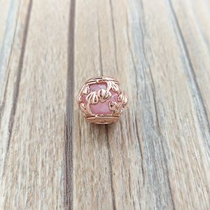 925 Sterling Silber Perlen rosa dekorative Blätter Charm Charms passend für europäischen Pandora-Stil Schmuck Armbänder Halskette 788238SSP AnnaJewel
