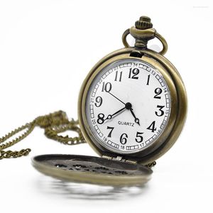 Relógios de bolso Quartz diário Round esculpido Padrão Presente Portátil Bronze Bateria Powered Watch