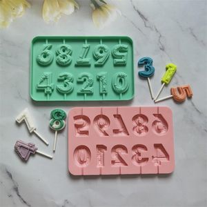 0-9 Fondant Number Silicone Mold Cheese Stick Lollipop Candy Cake Craft Decoration Födelsedagsexamen Jubileum Bakning MJ1241