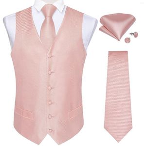 Coletes masculinos Colete de casamento masculino Gravata Moda Seda Rosa Abotoaduras Conjunto de lenço para vestido formal Terno ou smoking Homem Casual Colete