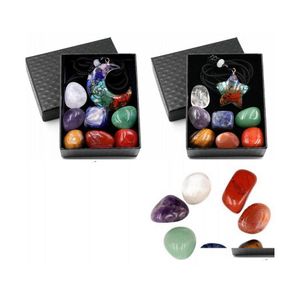 Sten sten lösa pärlor smycken 7 chakra set reiki naturliga harts ornament moon pentagram irregar rock yoga energibad helande konst dhsi7