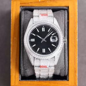 Montre de Luxe Full Diamond Out Out Mens Watch 40 mm Automatyczne zegarki mechaniczne na rękę Fashion Na rękę dla klasycznych mężczyzn Cool Na ręce na rękę Kalendarz prezentów