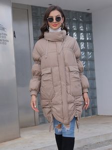 Women's Jackets Marwin Women 90 White Duck Down Coats Loose Thick Solid High Waist Warm Pleated Long Hooded Jacket 221205