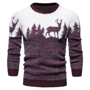 Herrenpullover Herbst Weihnachtsbaum Hirschdruck Lässig O-Ausschnitt Slim Pull Top 221206