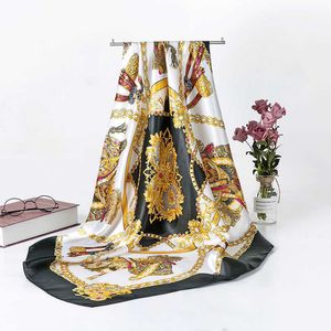 Cravat Fashionable square Japanese and Korean bohemian printed silk 90 90cm polyester temperament scarf women