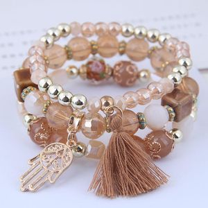 Strand Hand Charm Beads Bracelets Ustaw kobiety Lava Stone Multilayer Bohemia Bransoletka Tassel dla Bijoux