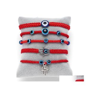 Charm Bracelets Blue Evil Eye Chain Women Men Braided Red Rope Charm Bracelet Double Beads Jewelry Bracelets Adjustable 1 55Yh G2B D Dhxmr