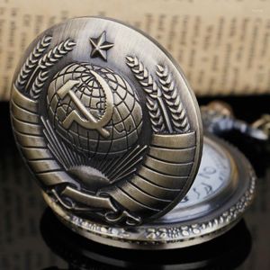 Orologi da taschino Moda URSS Distintivi sovietici Vintage Falce Martello Orologio con pendente in bronzo Collana Orologio a catena Russia Emblema Comunismo
