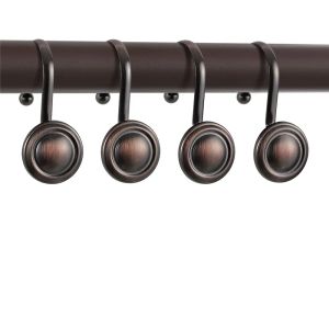 12 datorer/set brons duschgardin krokar ringar dekorativa rostisolerade vintage gardinringhållare för badrum