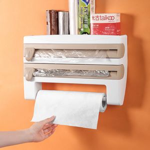 Andra köksverktyg 4 i 1 Aluminium Film Wrap Cutter Wallmount Paper Handdukhållare Cling Cling Cutting Plastic Dispenser Organizer 221205