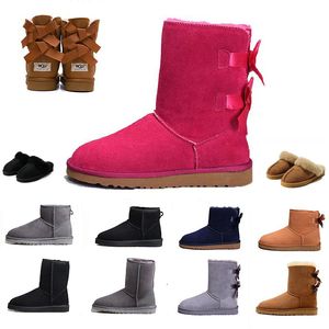 أستراليا الأسترالية الكلاسيكية دافئة أحذية الركبة شببر نساء مصغرة نصف GS U5854 Snow Boot Ful Ful Ful Fruffy Satin Winter Boots Boots Slippers 35-41