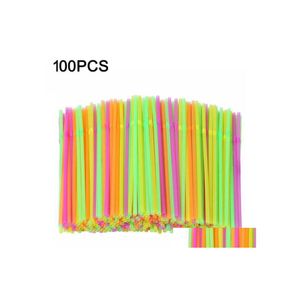 Drinking Straws 100pcs Plastic Mticolor Disponível Mticolor Long St Party Birthday Celebration Supplies Inventory Wholesale Drop del Dhfkl