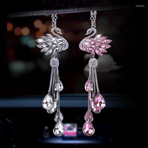 Interior Decorations Car Rear View Mirror Charm Crystal Swan Hanging Ornament Rhinestone Decor Lucky Pendant Girls Women