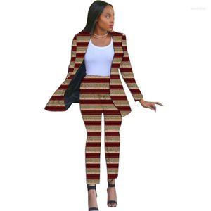 Calças de duas peças femininas estilo nigeriano gola de xale feminino blazers com calças roupas de cultura africana