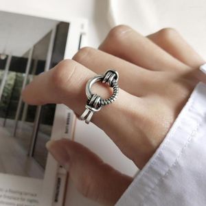 Cluster Rings 925 Sterling Silver Retro Geometric Frame Hipster Ring Truth Revealed Forged Knot Karma Recycled Hollow Circle