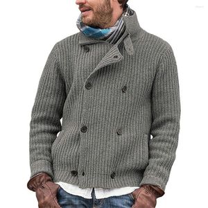 Men's Sweaters Sweater Coat Men Knitted Pocket Spring Striped Acrylic Thick Army Green Tops Autumn Warm Black Winter Breasted