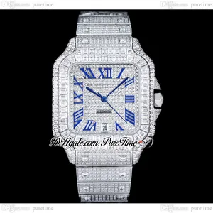 ZYF M8215 Orologio automatico da uomo con pavé di diamanti XL 40 mm Miyota completamente ghiacciato Cassa rettangolare con diamanti e bracciale Blue Roman Dail Super Edition Puretime G7