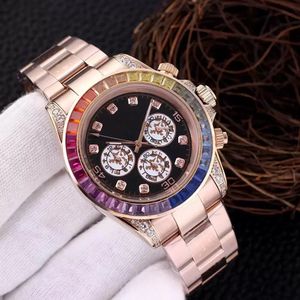 Automatic Mechanical Wristwatches for Men 40mm Rainbow Diamond Ring Mouth Sapphire Mirror Waterproof Stainless Steel Strap