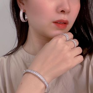 Designer stud earrings High carbon diamond single row full diamonds large ring earring electroplated 18K gold white gold earings