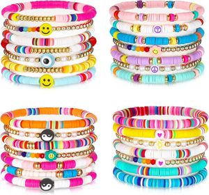 Charm Bracelets 28 Pcs 4 Set Colorful Preppy Happy Smile Beaded Stretch Clay Stackable Boho Disc 221206