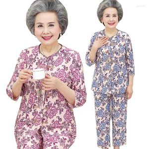 Женские спортивные костюмы среднего возраста и пожилые женские комплекты весенняя летняя печать футболки для футболки 2 ПК костюма Home Service Granny