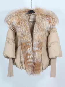 レディースダウンパーカーオブチュービーホワイトダックジャケット冬の女性温かいルーズコート自然毛皮の襟厚い豪華なアウターウェアファッション221205