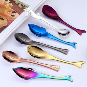 304 Stainless Steel Creative coffee stirring Spoons Seahorse whale puffer dolphin spoon ice cream Dessert Scoop T9I002188