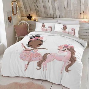 Bettwäsche-Sets Schöne Prinzessin Kinder Set König Königin Schloss Bettbezug Kissenbezug Bett für Mädchen Twin Single Size Weiche Steppdecke 221205